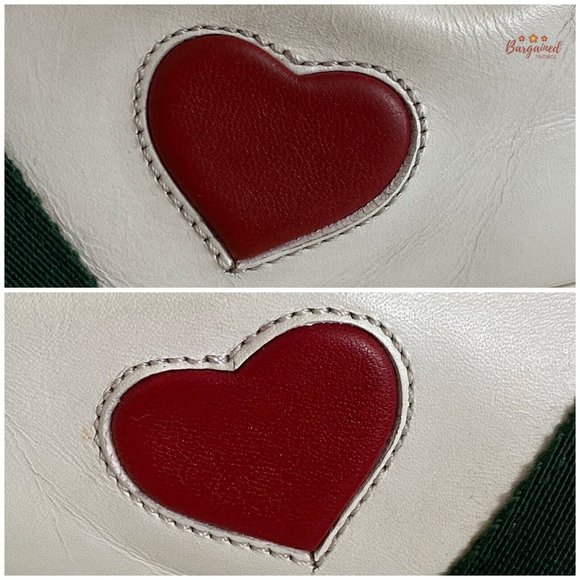 Authentic GUCCI White Leather Ace Heart Embroidered Web Low Top Sneakers 36/6 G - Picture 2 of 13